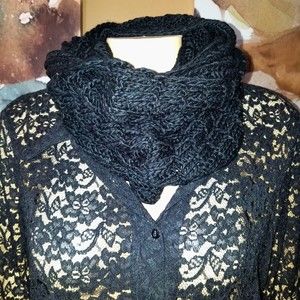 Black Knit Snood Cowl Infinity Scarf NWOT